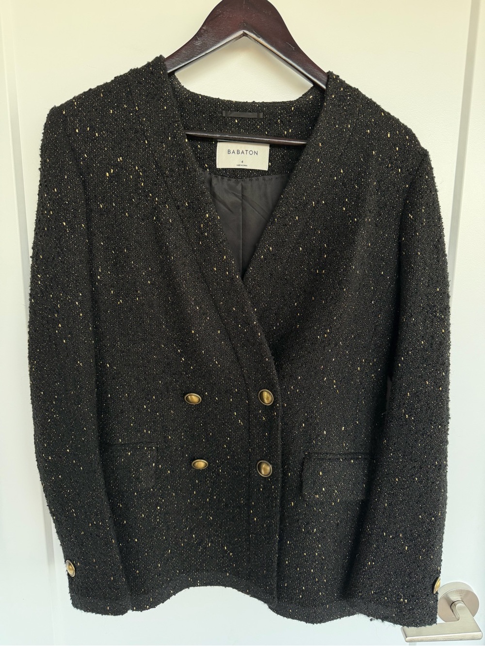 Babaton Black Tweed Blazer with Gold Flecking